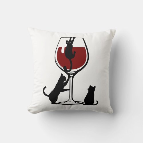 Cat And Wine Lover Gift Cat Drinking Wine Throw Pillow