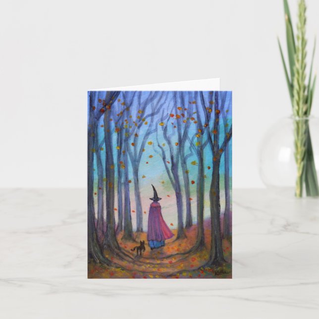 Cat and Witch Walk Note Card (Front)