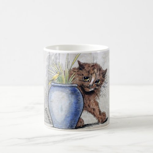 Cat and Yellow Small Bird Louis Wain Coffee Mug