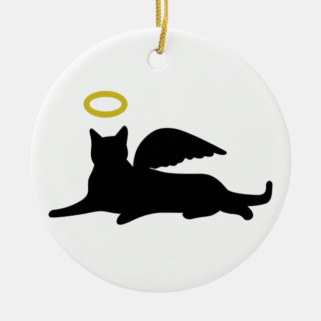 Cat Angel Ceramic Ornament (Front)
