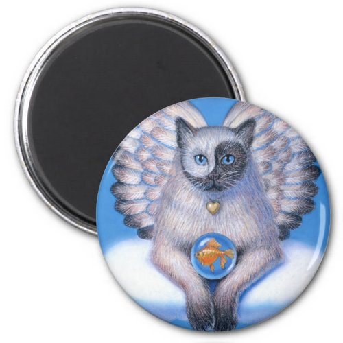 Cat Angel Kitty Yin Yang Round Magnet