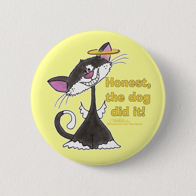 Cat Angel Pinback Button (Front)