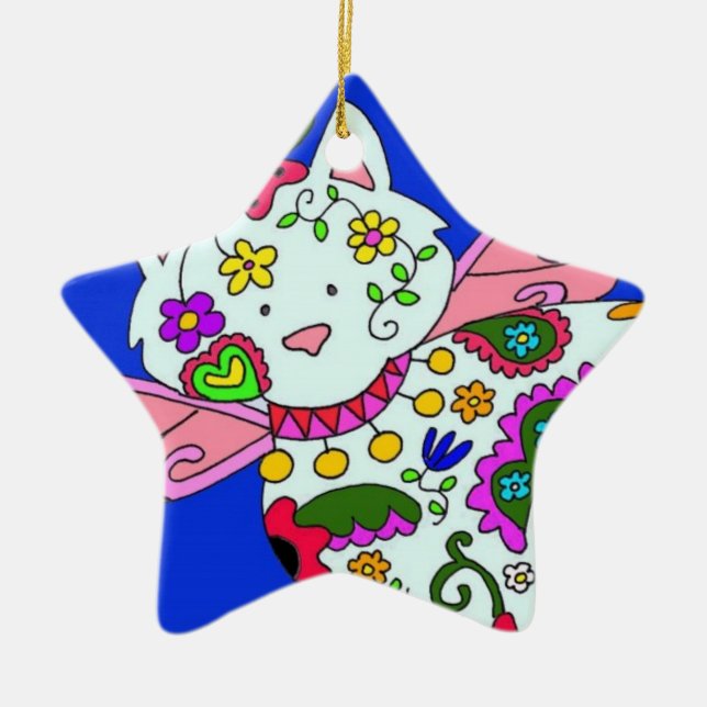 Cat Angel Ukrainian Folk Art Ceramic Ornament (Front)