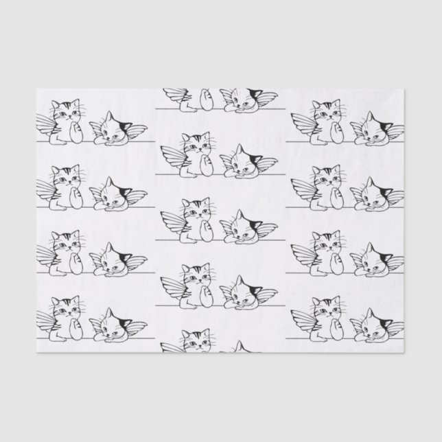 CAT ANGELS BLACK AND WHITE TISSUE PAPER (Front)