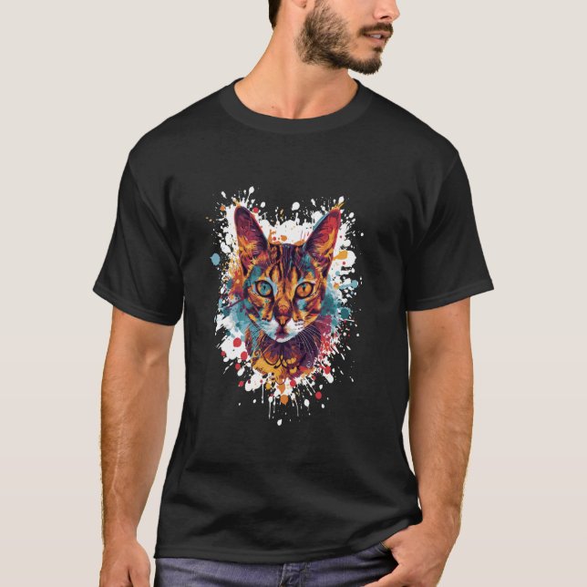 Cat Animal Colorful Artwork Portrait T-Shirt (Front)