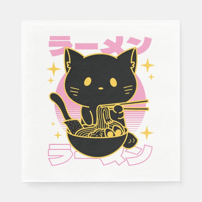 Cat animal eating ramen food napkins (Front)