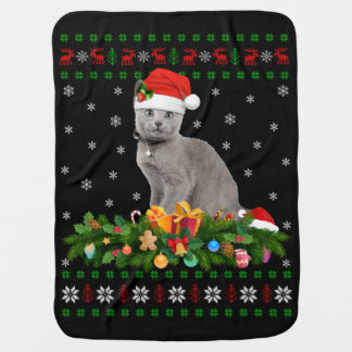 Cat Animal Lover Santa Hat Ugly Russian Blue Cat Baby Blanket