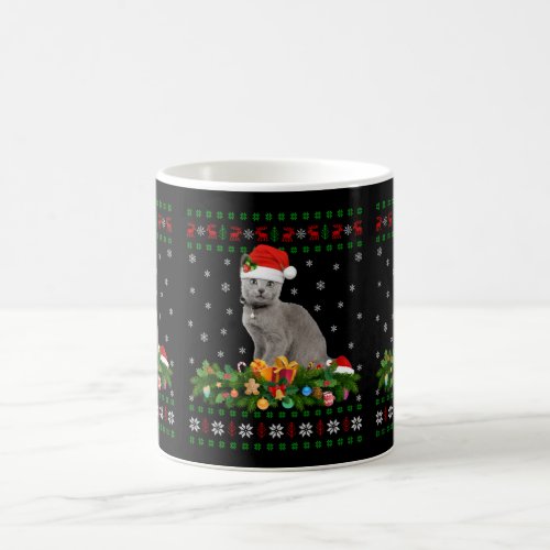 Cat Animal Lover Santa Hat Ugly Russian Blue Cat Coffee Mug