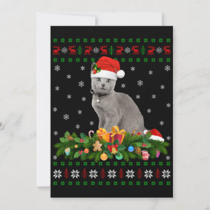 Cat Animal Lover Santa Hat Ugly Russian Blue Cat Invitation