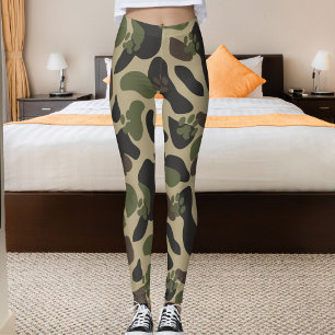 Cat Animal Paw Camouflage Pattern Grey Olive Brown Leggings