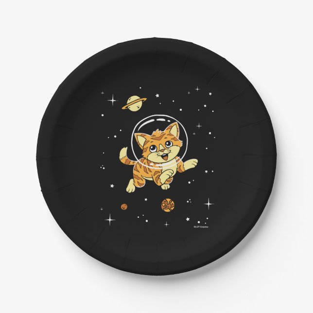 Cat Animals In Space Paper Plates (Front)