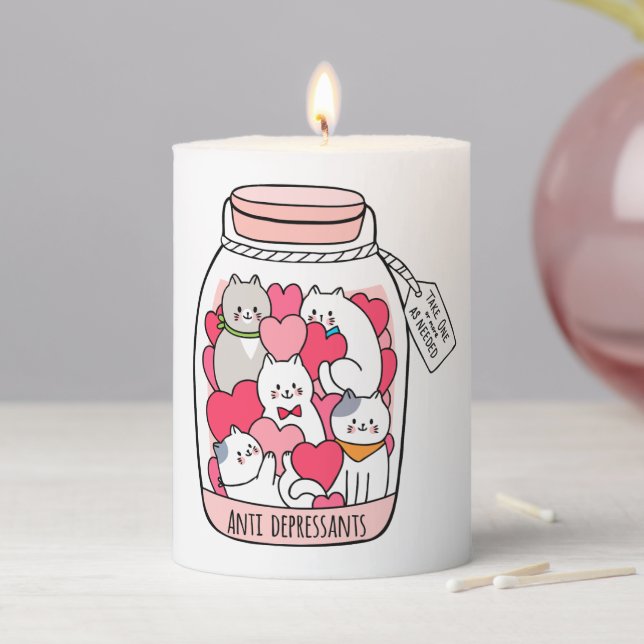 Cat Antidepressant Funny Cat Lover Gift Pillar Candle (In Situ)