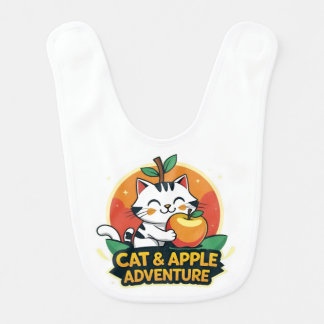 Cat & Apple Adventure – Cute Cartoon Cat Design fo Baby Bib