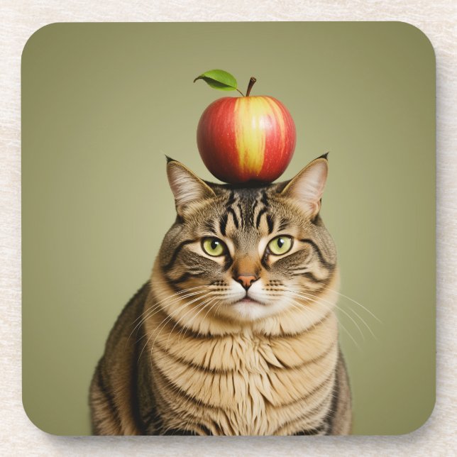 Cat Apple Beverage Coaster (Front)