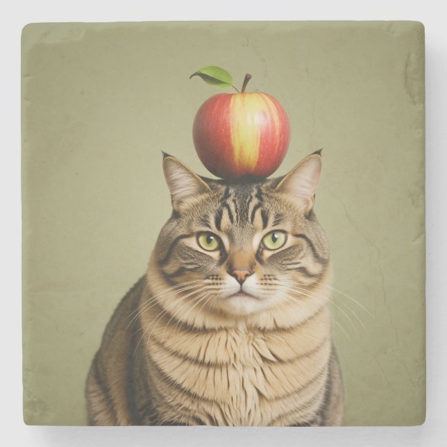 Cat Apple Stone Coaster (Front)