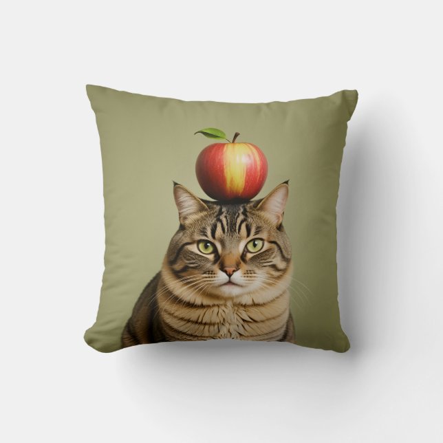Cat Apple Throw Pillow (Front)