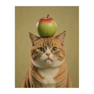 Cat Apple Wood Wall Art