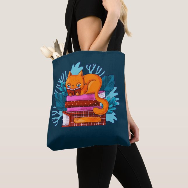 Cat Approved Books Teal Tote Bag (Close Up)