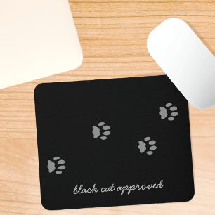 Cat Approved Gray Paw Prints Black Mouse Pad