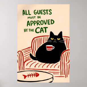Cat Approved Poster, Funny Pet Wall Art, Black Cat Poster