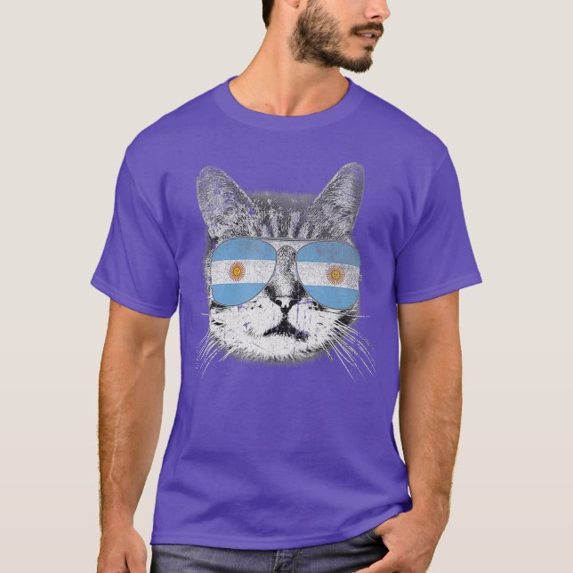 Cat  Argentina Flag Country Retro Funny Men Gift T-Shirt (Front)