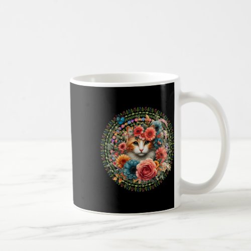 Cat Art Cat With Flowers Floral Pet Owner Animal L Coffee Mug