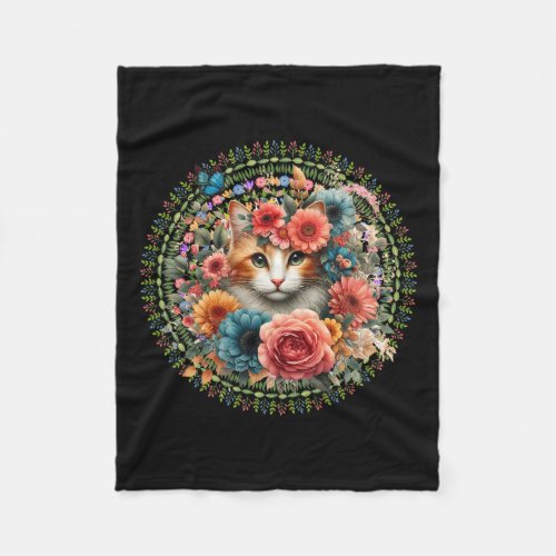 Cat Art Cat With Flowers Floral Pet Owner Animal L Fleece Blanket