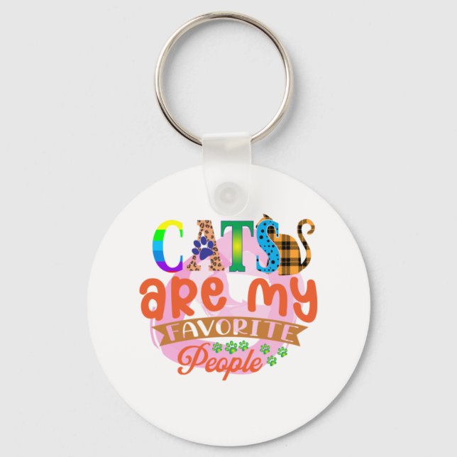 Cat Art Cats Are My Favorite People Keychain (Front)
