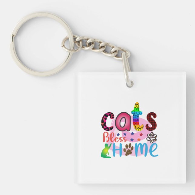 Cat Art Cats Bless Home_2 Keychain (Front)