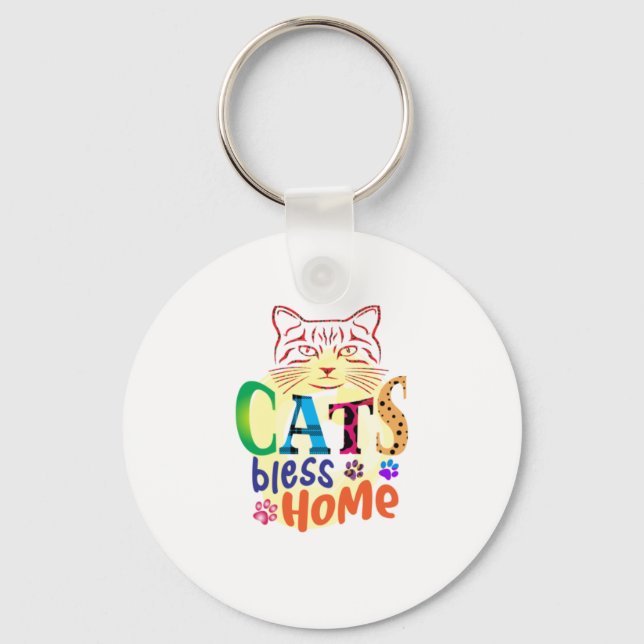 Cat Art Cats Bless Home Keychain (Front)