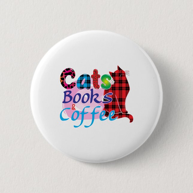 Cat Art Cats Books Coffee_2 Button (Front)