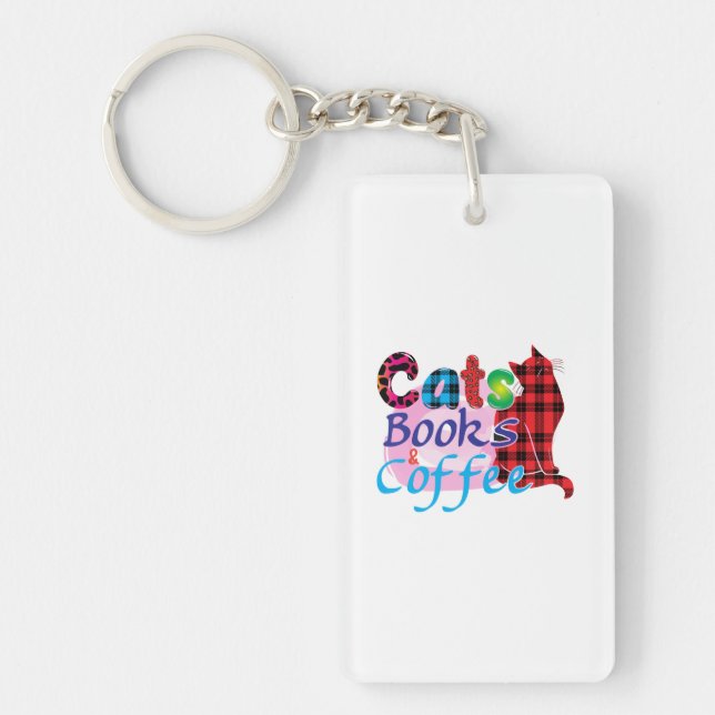 Cat Art Cats Books Coffee_2 Keychain (Front)