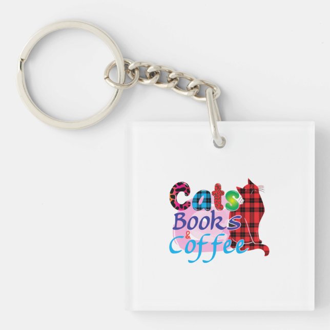 Cat Art Cats Books Coffee_2 Keychain (Front)