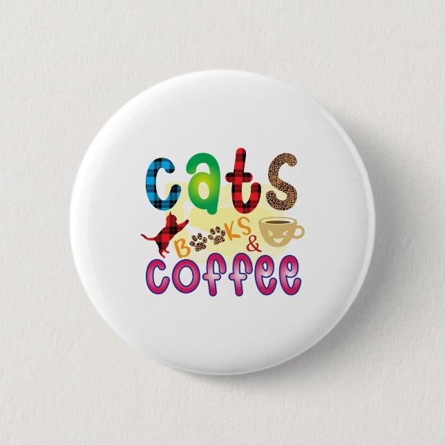 Cat Art Cats Books Coffee Button (Front)