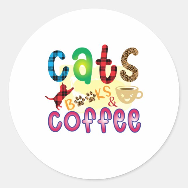 Cat Art Cats Books Coffee Classic Round Sticker (Front)