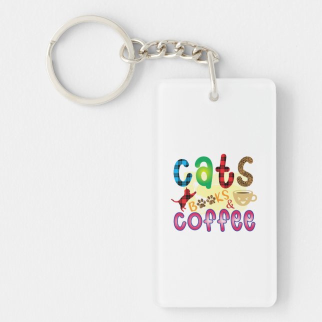 Cat Art Cats Books Coffee Keychain (Front)