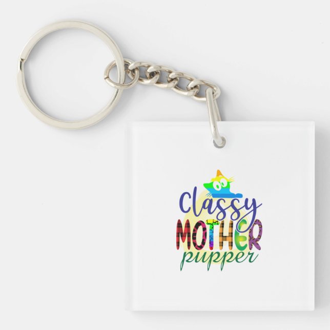 Cat Art Classy Mother Pupper Keychain (Front)