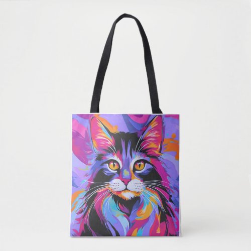 cat art colorfull tote bag