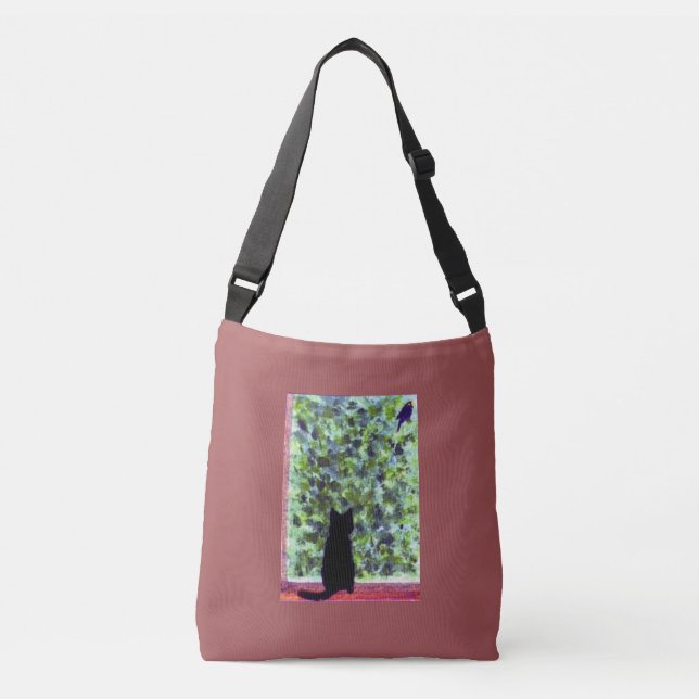 Cat Art Cute Black Kitty Custom Color Crossbody Bag (Front)