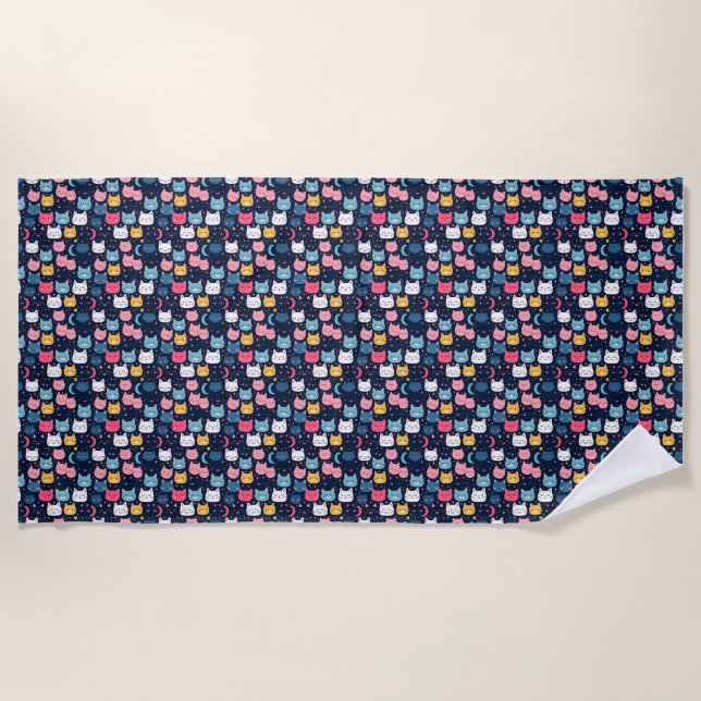 Cat Art | Cute Cat Faces Beach Towel (Front)