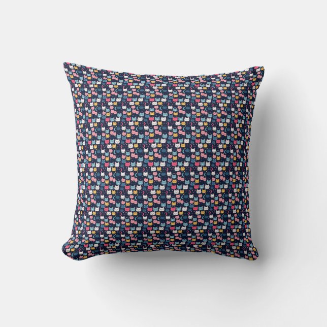 Cat Art | Cute Cat Faces Throw Pillow (Front)