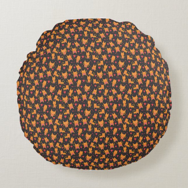 Cat Art | Cute Cat Pattern Childish Round Pillow (Front)