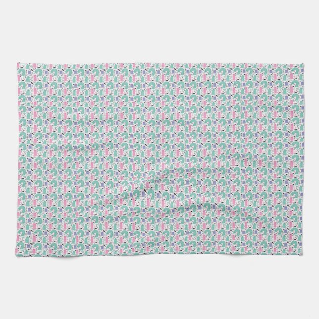Cat Art | Cute Cat Rainbows Kitchen Towel (Horizontal)