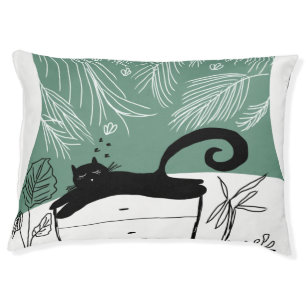 Cat Art Doodle Botanical Pattern Pet Bed