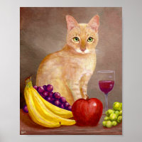 Cat Art Fruit Wine Creationarts Poster