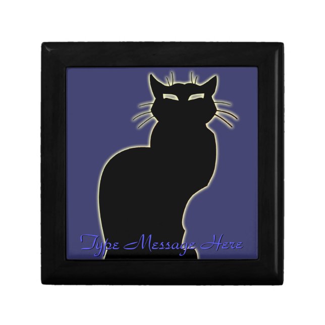 Cat Art Gift Box Cute Black Cat Jewelry Box Gift (Front)