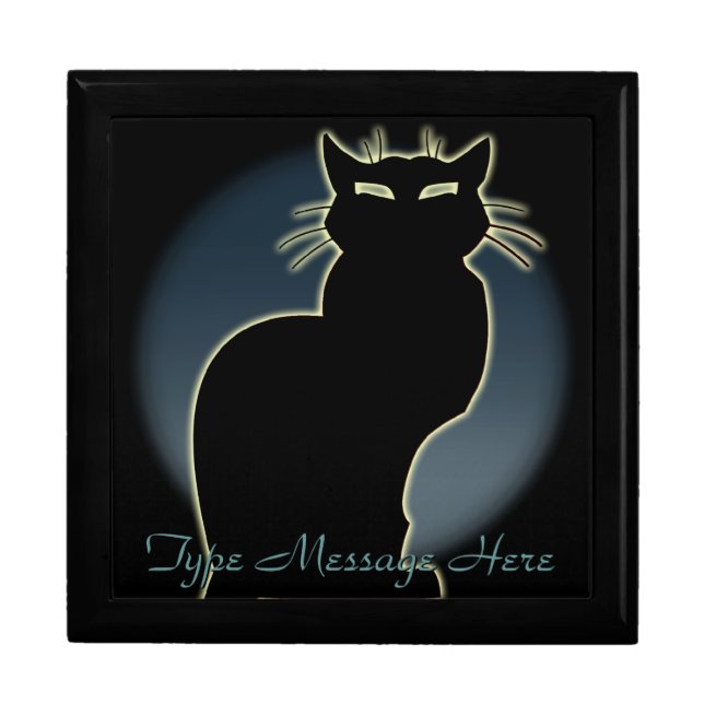 Cat Art Gift Box Cute Black Cat Jewelry Box Gift (Front)