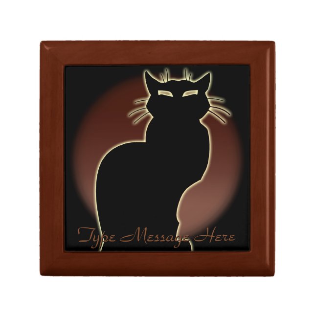 Cat Art Gift Box Cute Black Cat Jewelry Box Gift (Front)