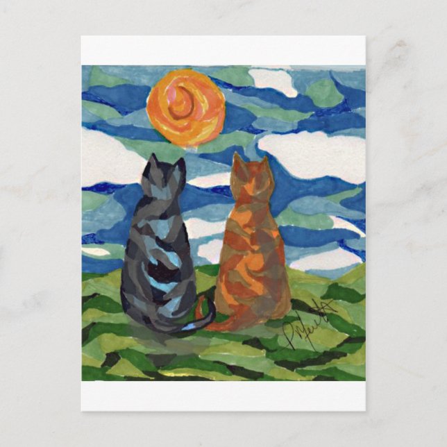 Cat Art  Gray Orange cats Postcard (Front)