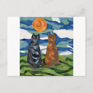 Cat Art Gray Orange cats Postcard